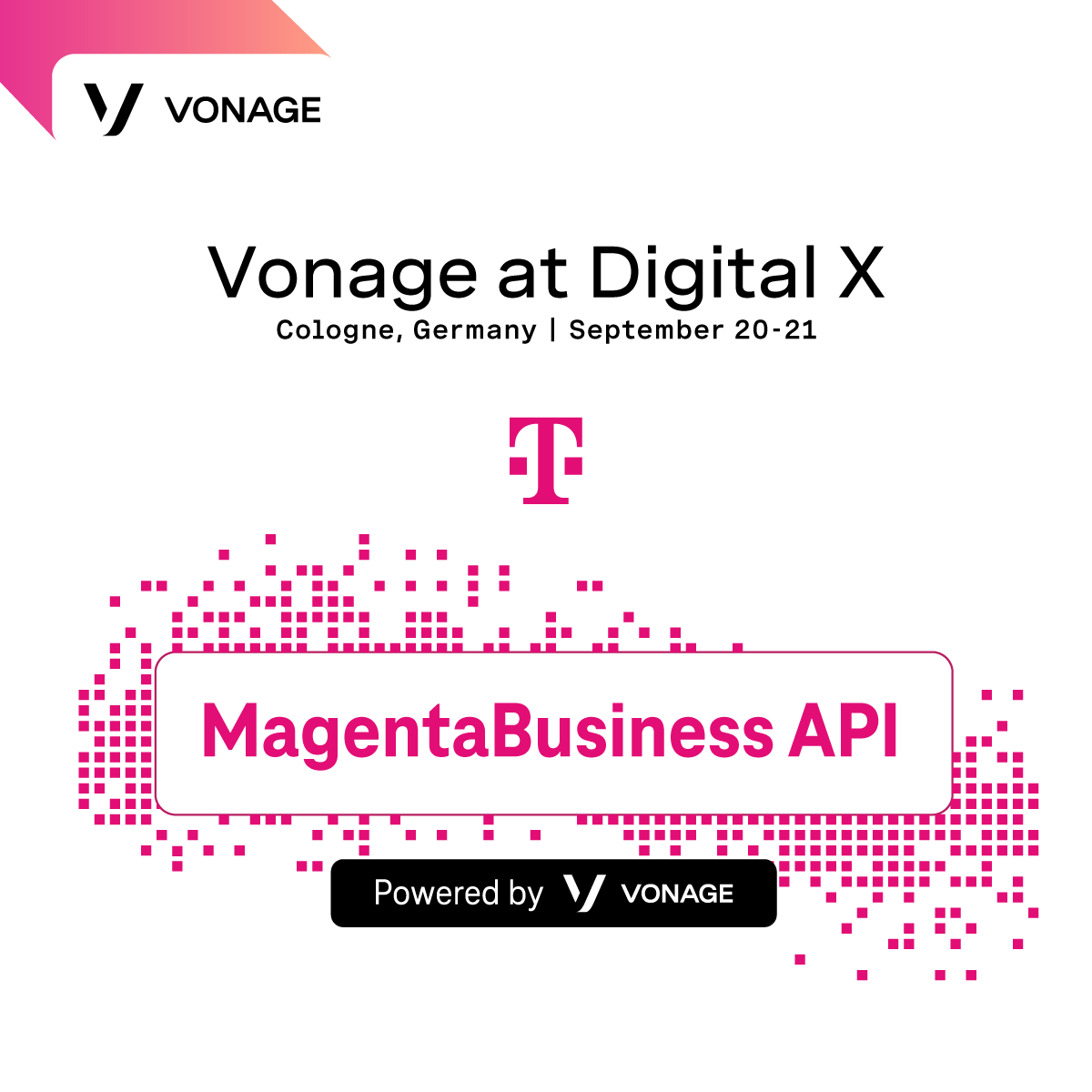 Vonage's tweet photo. We are excited to announce a partnership with @deutschetelekom to power DT's new MagentaBusiness API offering, marking a key milestone in @ericsson’s enterprise strategy. Here's more on the MagentaBusiness API from Ericsson. Get the details at #DigitalX. https://t.co/9Xp7dCFiQp https://t.co/4u8Xk6MLmo