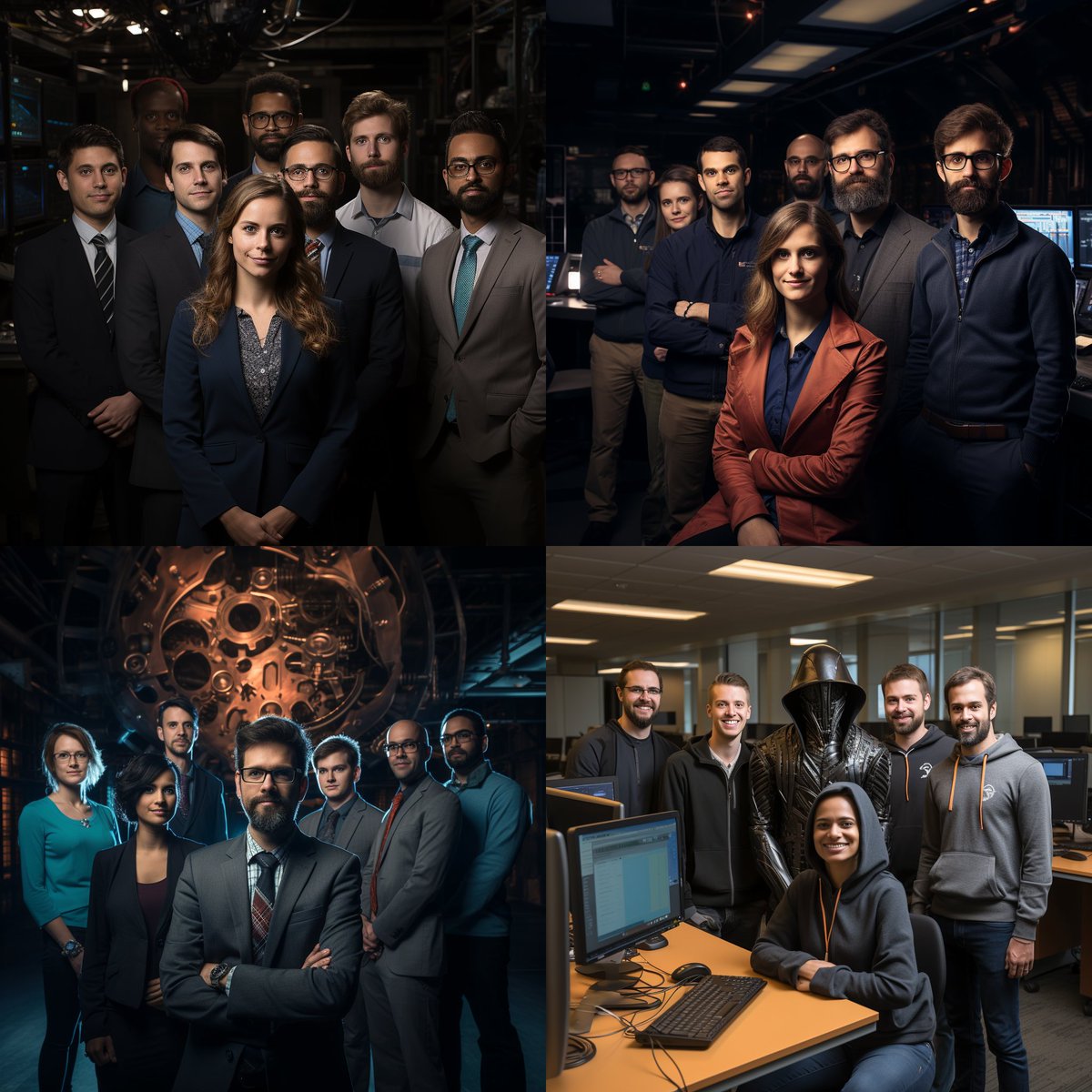I asked MidJourney to generate a picture showing a group of cyber security professionals ... 

but when I saw the last picture, I was really creeped out 🫣