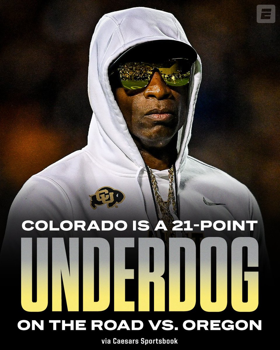 SportsCenter's tweet photo. Can Coach Prime and the Buffs pull off the upset in Eugene on Saturday? 👀 https://t.co/7k7o7DlO2F