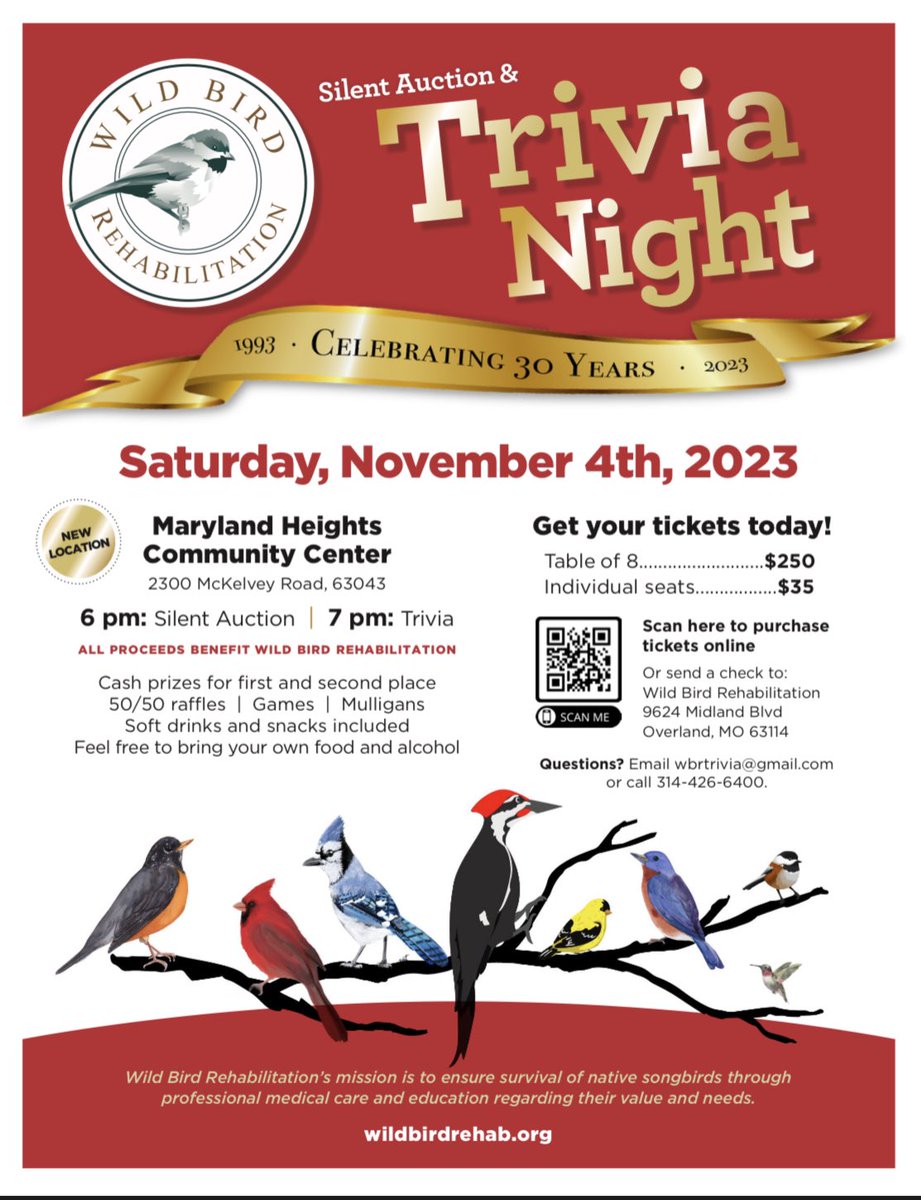 WiestErika's tweet photo. Who doesn’t love trivia?? Even better when it’s supporting an amazing cause! @WildBirdRehab is having their biggest fundraiser that helps support rehabilitation, raising, and releasing our beloved songbirds. #BirdsOfTwitter #trivia #birds #birding https://t.co/KUCtjM2M4s
