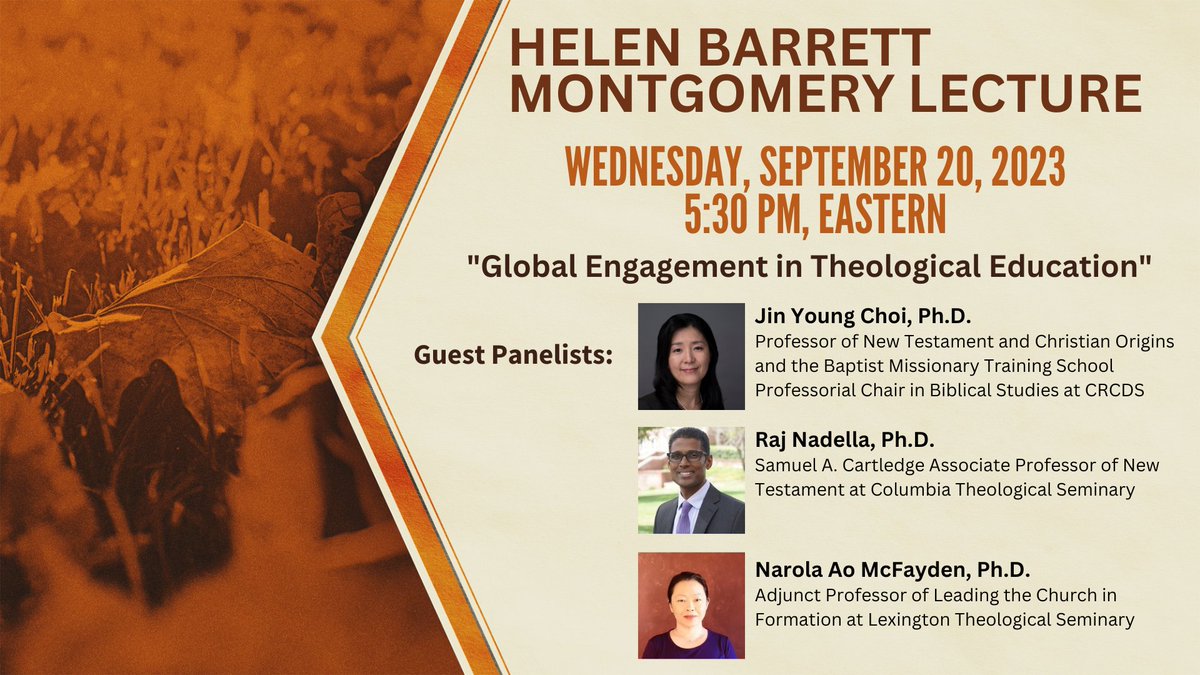 We hope you will join us at 5:30 PM, Eastern for the Helen Barrett Montgomery Lecture. 

Dr. Duguid-May will be moderating a scholarly panel discussion on "Global Engagement in Theological Education."

Register here: crcds.edu/lectures

#peaceservicejustice
