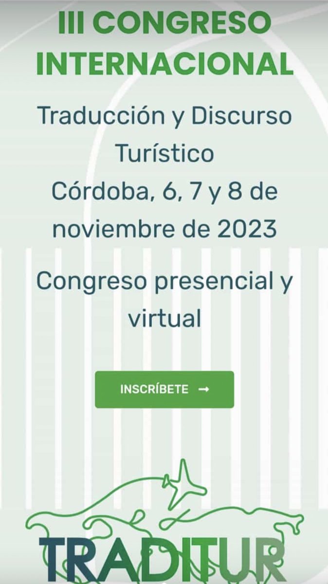 🌍III Congreso Internacional Traducción y Discurso Turístico #TRADITUR2023🌍

¿Te apasiona la #traducción y el discurso turístico? Te esperamos los días 6, 7 y 8 de noviembre de 2023 en la <a href="/Univcordoba/">Universidad Córdoba</a> 

‼️Más info👉🏽 traditur.es 

📢 #CfP #xl8 #t9n #turismo #tourism