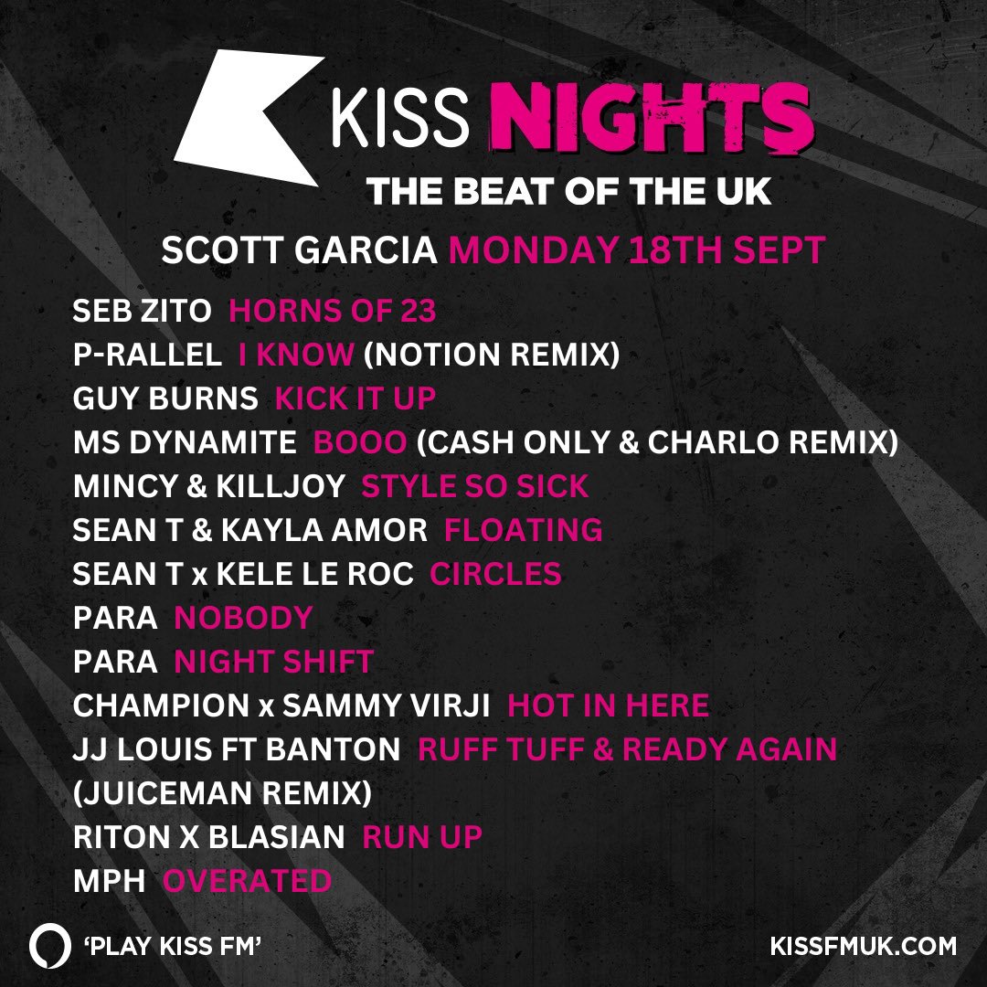 TRACK LIST 🎶 Swipe to see the full track list from Monday nights @KissFMUK show ⬅️ You can listen back for 30 days via the Kiss Kube app 📱 #ukg #ukgarage #radio #dj #playlist