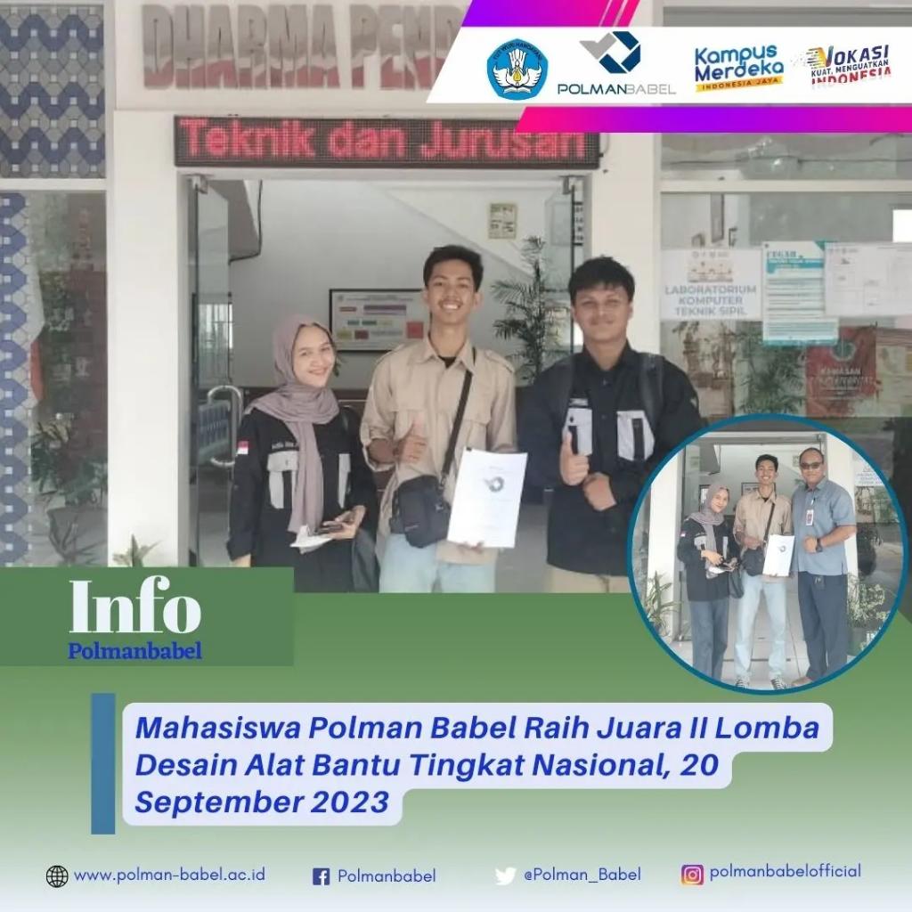 Polman_Babel's tweet photo. Para Mahasiswa Polman Babel meraih Juara II dalam Lomba Desain Alat Bantu Tingkat Nasional III Tahun 2023 yang diselenggarakan Jurusan Teknik Mesin Fakultas Teknik Universitas Bangka Belitung, 19 September 2023.
Selamat dan sukses buat tim.

#prestasipolmanbabel
#vokasihebat https://t.co/6oAU4zYrGn