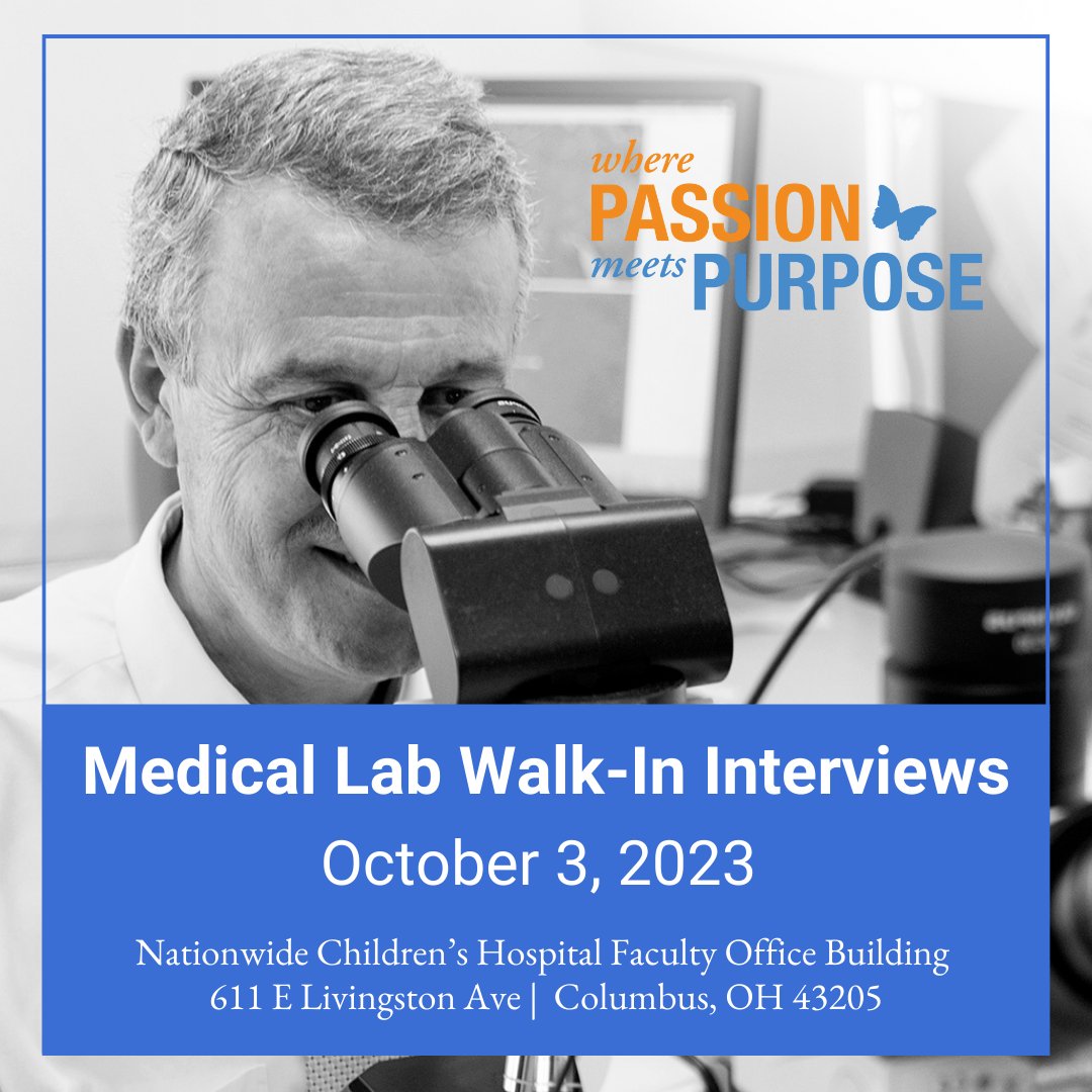 Interested in working in our lab? Join us for Medical Lab Walk-In Interviews on October 3! We're hiring medical lab assistants, lab technicians/technologists and histotechs with sign-on bonuses available. Learn more and register at bit.ly/3Lx0A5T