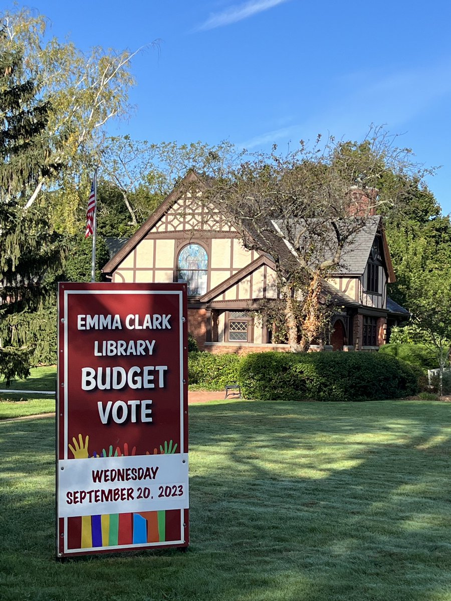 Escml's tweet image. Good morning! ☀️ Library Budget Vote TODAY! 

Polls are open from 10am - 9pm. 🗳️

#Vote #ThreeVillage #EmmaClarkLibrary