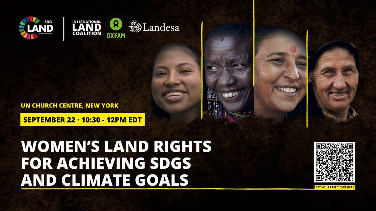 landcoalition's tweet photo. Join us in #NewYork to explore the crucial link between women's #LandRights, #SDGs, and climate goals.

🎟️ Secure your free spot today: https://t.co/Z8JhOk8qFP

🗓️ 22 September | 10:30am EDT
📍 United Nations Church Center

#United4LandRights https://t.co/K4vDO6nB3A