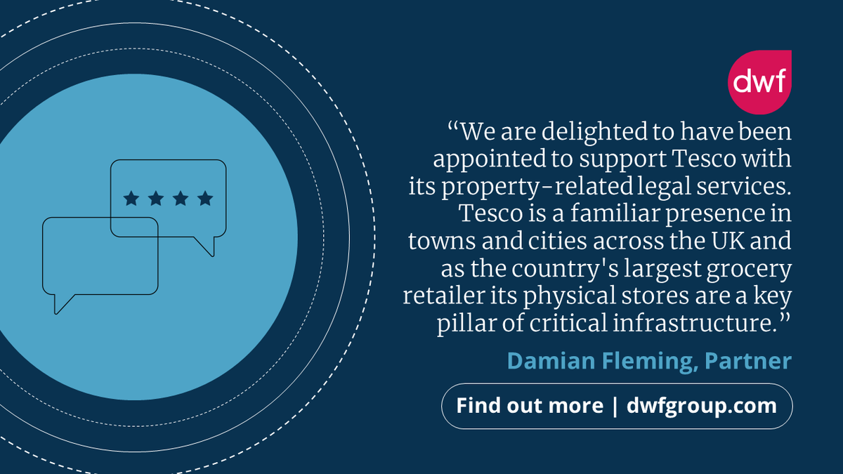 DWF_Law's tweet photo. Following on from yesterday's announcement, Real Estate Partner, Damian Fleming reflects on our appointment to Tesco's property legal panel. Find out more: https://t.co/ZdjkUonN94 #dwf #property #Tesco #legalpanel https://t.co/M1PtyHOAz8