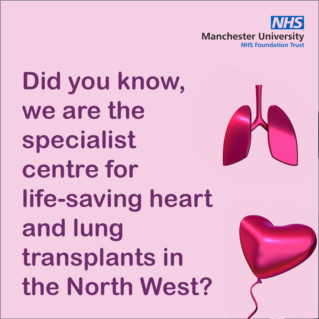 Did you know we are the specialist centre for life-saving heart and lung transplants in the North West? This year's target is 25,000 new donors signed up for organ donation. Sign up: bit.ly/MFT-ODW23 #MFT #Nhs 🩷