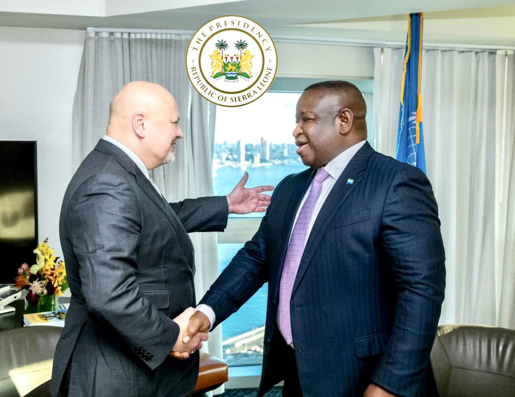 SolomonJamiru's tweet photo. As he commends President Julius Maada Bio @PresidentBio for Sierra Leone's inspiring story of peace, democracy, justice and good governance, the International Criminal Court Prosecutor @KarimKhanQC has called on Sierra Leone to champion Africa's voice in the UN Security Council. https://t.co/BtXRAcu6FD