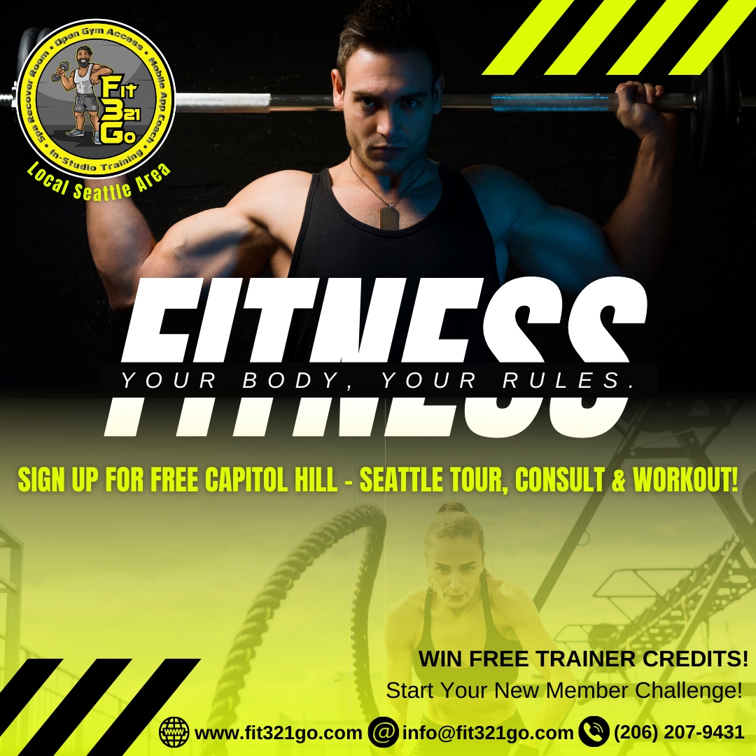 🚀 Your body, your rules, your fitness journey at Fit321Go! 

💯 Join us for a free tour, consultation, and an awesome workout experience in Capitol Hill - Seattle. 

#YourFitnessJourney #CapitolHillSeattle #Fit321Go