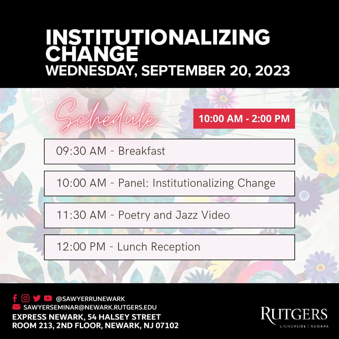 sawyerrunewark's tweet photo. Today's the day! Join us and change the conversation at the final Sawyer Seminar 𝐈𝐧𝐬𝐭𝐢𝐭𝐮𝐭𝐢𝐨𝐧𝐚𝐥𝐢𝐳𝐢𝐧𝐠 𝐂𝐡𝐚𝐧𝐠𝐞 happening today @expressnewark from 10:00 AM to 2:00 PM! https://t.co/gTetH969Qa