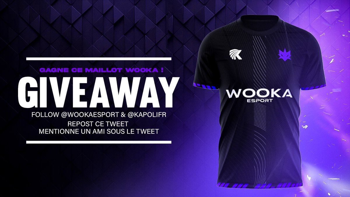 GIVEAWAY MAILLOT WOOKA 🎁 👕

Pour participer : ⚠️

- Follow <a href="/WookaEsport/">Wooka Esport</a> &amp; <a href="/Kapolifr/">Kapoli.fr</a> 
- Reposte et Like ce tweet
- @ un ami dans les commentaires 

T.A.S le 09/10, si vous souhaitez vous procurer le maillot ⬇️

kapoli.fr/boutiquedesclu…