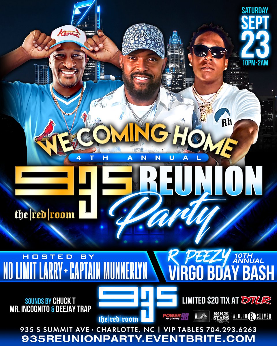 adolphrshiver's tweet photo. This Saturday 9-23 Tixs and Tables Going Fast 🔥🔥🔥🔥Tixs at DTLR or https://t.co/XmXZ4qLgz4 VIP Tables  704.293.6263       #935reunion https://t.co/Os2SNCgNCu