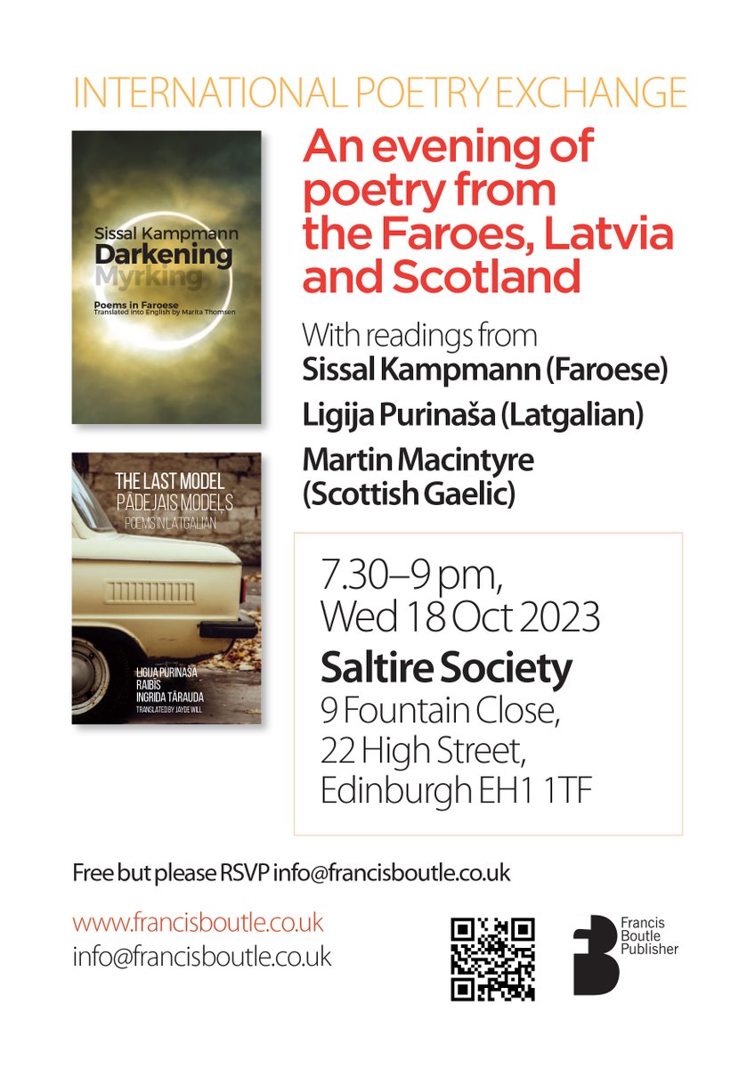 Poetry in #Edinburgh from #Latvia #Faroes #Scotland #Gaelic #Latgalian Free but please RSVP me @Saltire_Society @LeughLeabhar @FaroesinLondon @ByLeavesWeLive @jennifer_morag @WilsonMcLeod @Marcas_Mac @rvwable @LV_Literature