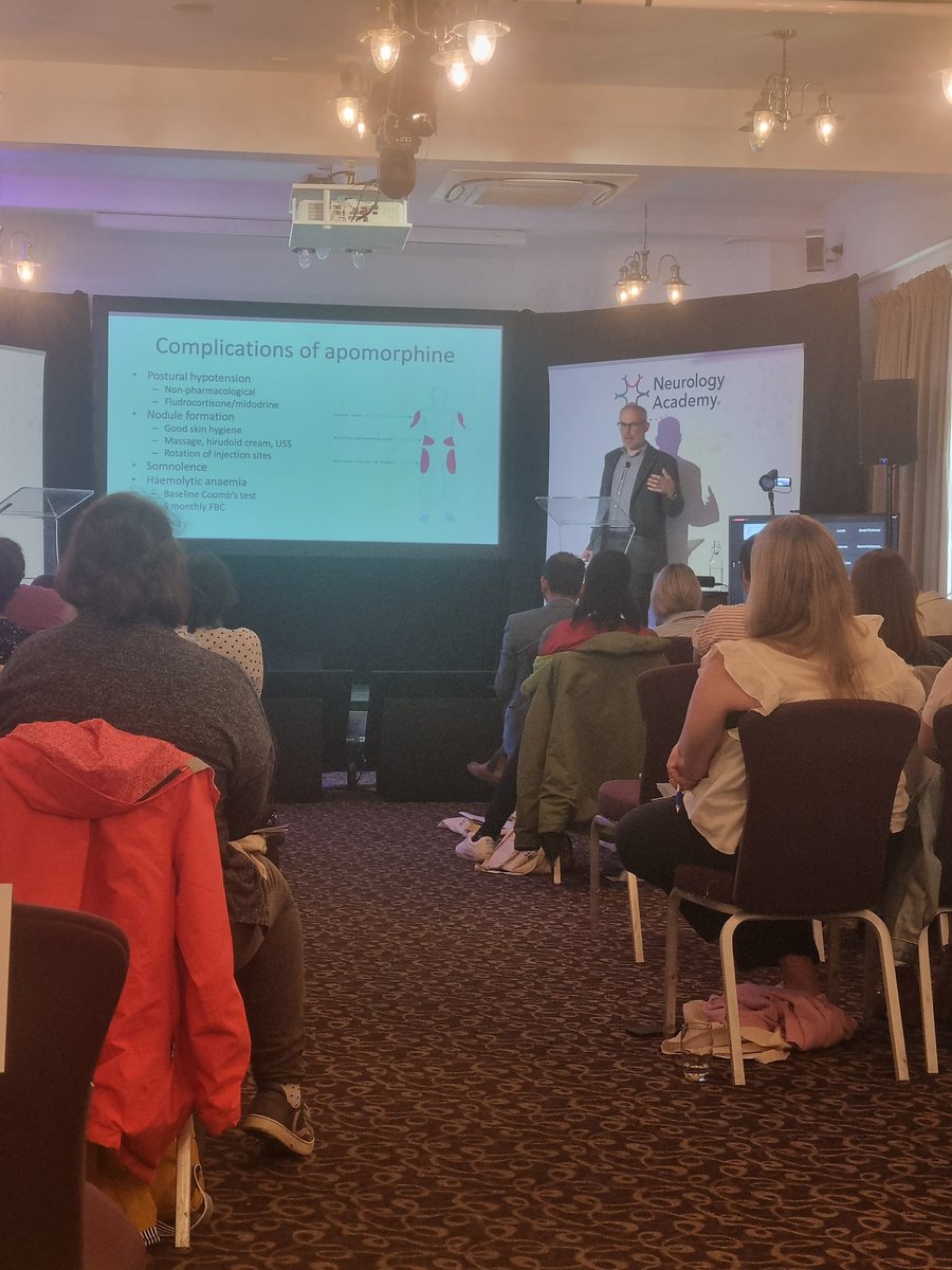1st session of the afternoon  #ParkinsonsMC 45 with Christopher Kobylecki discussing treatment in late stage Parkinsons <a href="/TheNeuroAcademy/">Neurology Academy</a>