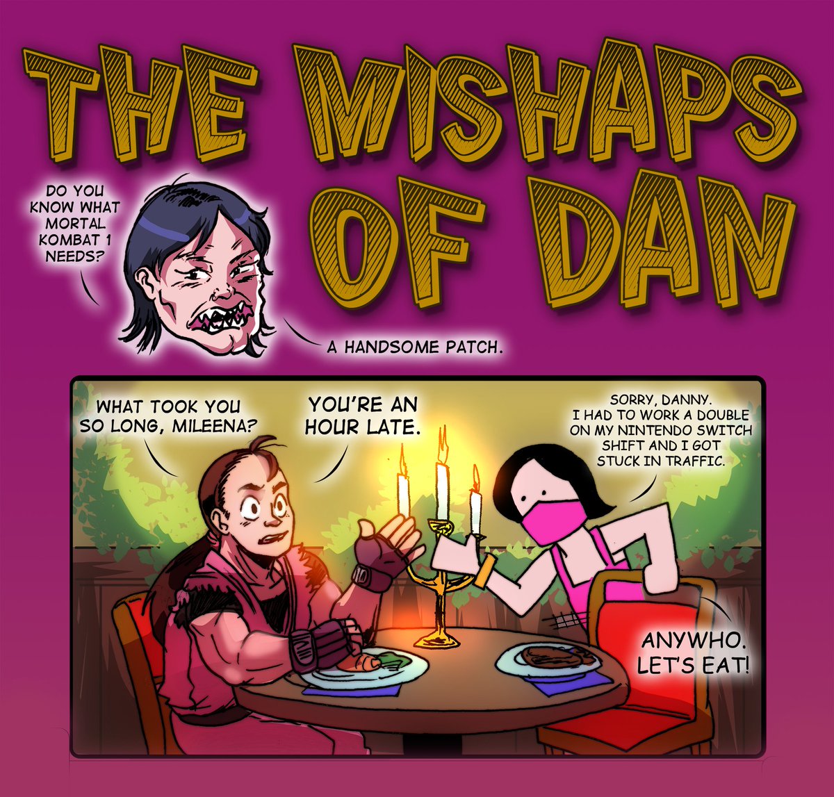 wildmooseking's tweet photo. Mishaps of Dan Comic 210 "Dnr4Two": Mileena has been pretty with her new gig, Mortal Kombat 1. But her alternating shifts between Studio 9 and Studio Switch has stretched her rather thin.
#TheMishapsofDan #MortalKombat #StreetFighter #MKUltimate https://t.co/3uuiCreeuQ