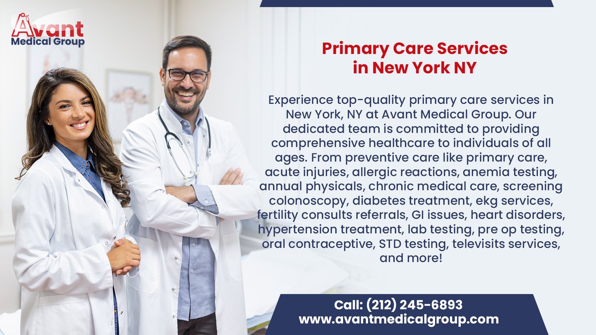 Primary Care Services in New York NY

Top-quality primary care services in New York, NY at Avant Medical Group. Our dedicated team is committed to providing comprehensive healthcare to individuals of all ages. 
#healthcare #health #primarycare #Medical  #doctors  #NewYork