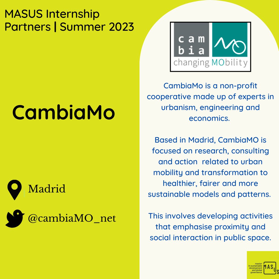 Several @MasusUc3m students spent the summer carrying out #internships with our partner organisations. Over the next weeks we'll be sharing some of their experiences with you, as well as information about the organisations! First up is @cambiaMO_net