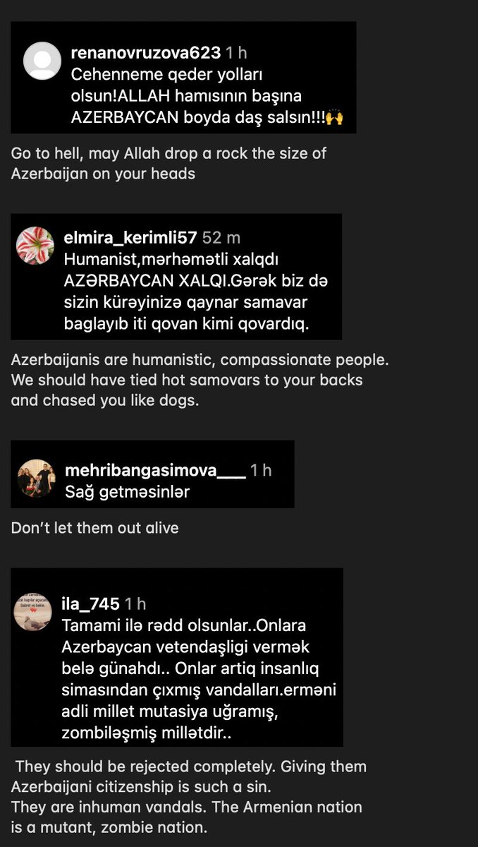 Azerbaijani responses to AZ media reports of Armenians fleeing tend to be, "we can't live with them" and "they shouldn't be alive to be able to flee."

Hatred for Armenians is state policy in AZ, and AZ indoctrinates its citizens from birth.

"Integration" was never the goal.
