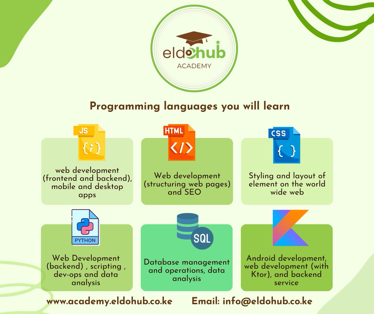 ⏰With only 3 months left in 2023, finish the year STRONG by starting your career in tech!✅Join our Academy's training programs in: 🌐 Web Development 📱 Android Development 🖌️ Graphic Design The final cohort kicks off on October 3rd, Apply now 👉 academy.eldohub.co.ke