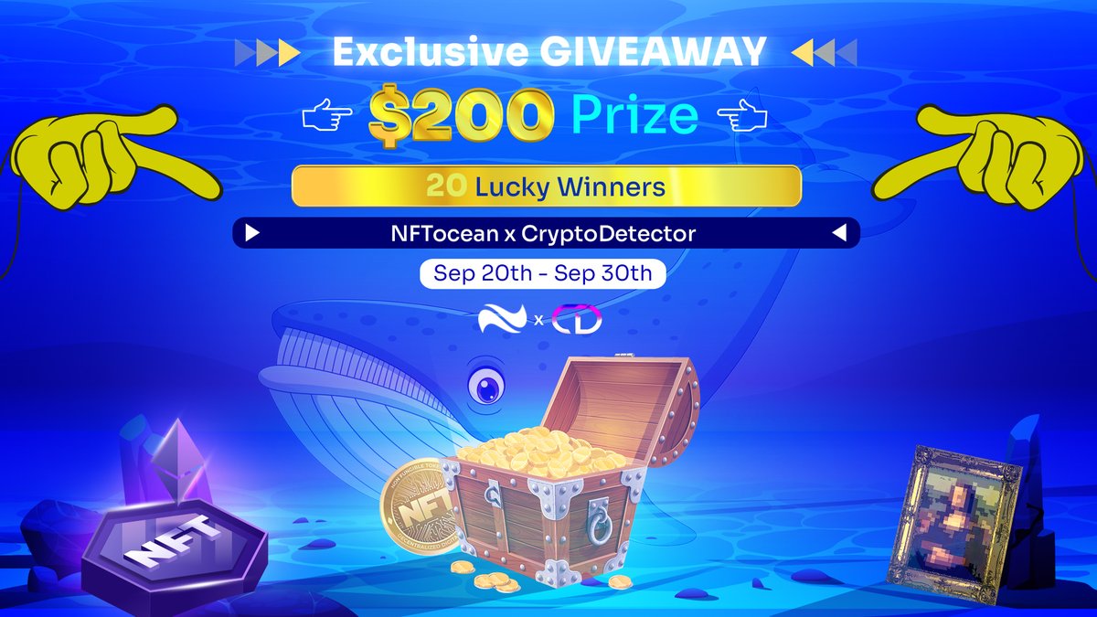 NFTocean_market's tweet photo. 🥳 To celebrate this exciting partnership, we're giving away $200 to 20 lucky winners from September 20th to September 30th.
❤️ Like , RT , Tag Frens!
👉 Do Tasks:  https://t.co/afoz7Y0I7C  
#Giveaway #Airdrop https://t.co/gUjrJjV6gC