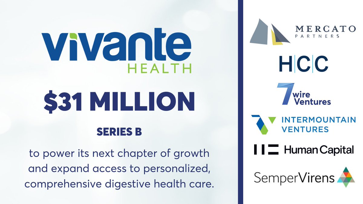 Our portfolio company, @VivanteHealth, just closed a $31M Series B funding round led by @mercatopartners. They're revolutionizing digestive health care, helping millions of Americans. lnkd.in/gZfTp8AE #HealthcareInvesting #SeriesB #DigitalHealth