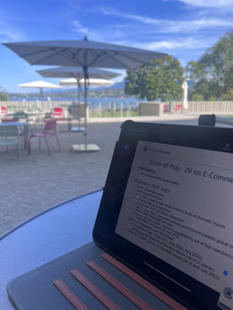 Matthewbarbados's tweet image. Outdoor office today @wto - thank you Commonwealth Small States Office (#CSSO) in Geneva for being so reactive to my request for briefing #Barbados capital officials on e-commerce issues @commonwealthsec