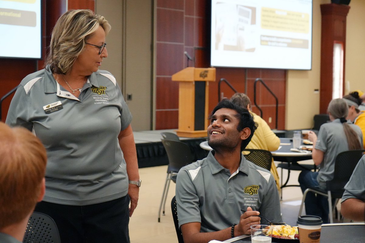 WichitaStateSA's tweet photo. Our Student Affairs Breakfast was a delicious way to celebrate a year of hard work and success at @WichitaState! We're so proud of all that we've accomplished this year and thank you to everyone who worked tirelessly #ConnectingEveryStudent to resources and services. #SApros https://t.co/5vRpyfr0xG