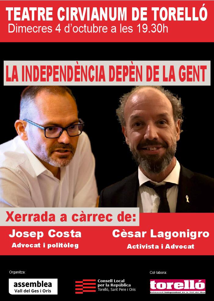 Consell Local de la República de Torelló (@clxr_torello) on Twitter photo El dia 4 a Torelló,tindrem dos pesos pesants <a href="/josepcosta/">Josep Costa</a> i en <a href="/CesarLagonigro/">Cèsar Lagonigro</a> per explicar-nos que la independència depèn de tots nosaltres El dia 4 a Torelló,tindrem dos pesos pesants <a href="/josepcosta/">Josep Costa</a> i en <a href="/CesarLagonigro/">Cèsar Lagonigro</a> per explicar-nos que la independència depèn de tots nosaltres