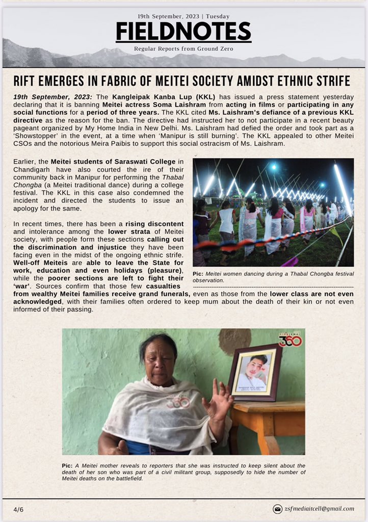 BlissAmbassador's tweet photo. 🟡FIELDNOTES
Regular Reports from Ground Zero

  🟢ANOTHER ALARMING VIDEO EMERGE OF STANDOFF BETWEEN MEITEI POLICEMEN AND INDIAN ARMY

🔴BANDH IN SUPPORT OF MEITEI TERRORISTS CAUSE STANDSTILL IN VALLEY DISTRICTS

⚫️KUKI NATIONAL ASSEMBLY REITERATES DEMAND FOR SEPARATE ADMINISTRATION

🟡RIFT EMERGES IN FABRIC OF MEITEI SOCIETY AMIDST ETHNIC STRIFE

🟢CWC ADOPTS RESOLUTION ON MANIPUR CRISIS

🔴ZOMI INNKUAN USA HOLDS DEMONSTRATION IN SUPPORT OF ZO TRIBES IN MANIPUR

Source : @zsfghq_official 

Our demand for separate administration stands strong and resolute. It is the only viable solution to protect our community, preserve our culture, and ensure lasting peace in Manipur. It's time for truth, justice, and a future free from falsehood.

#StateSponsoredViolenceAgainstKukiZo
 #ManipurViolence 
#MeiteiAggression  
#Meiteilieexpose
#ManipurBurning
#ManipurHorror 
#ManipurEthnicCleansing
#ZO_UNITED
#SeparateAdministrationOnlySolution  
@RapporteurUn @MelissaFleming @IndianExpress @thewire_in  @newslaundry @AJEnglish @timesofindia @htTweets  @PTI_News @amnestysasia  @rashtrapatibhvn @LiveLawIndia @barandbench @priyankagandhi  @TribalAffairsIn @narendramodi @UN @UNICEFIndia @UNICEF @unwomenindia @UNHumanRights @INCIndia @min_homeaffairs @easterncomd @TheDeshBhakt @TheQuint @CNN @ashoswai @rwac48 @AJENews @Jairam_Ramesh @afridahussai @ravishndtv @dhruv_rathee   @abhisar_sharma @HansrajMeena