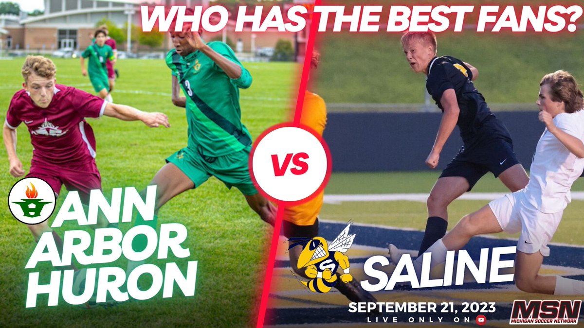 misoccernetwork's tweet photo. WHO HAS THE BEST FANS? @SalineAthletics OR @ArborHuron

Lets find out tomorrow during the game. The most votes in game tomorrow will win their school a FREE Broadcast for any sport this school year. 

https://t.co/S9SSwyEIeC via @YouTube https://t.co/nuGl7eSG4G