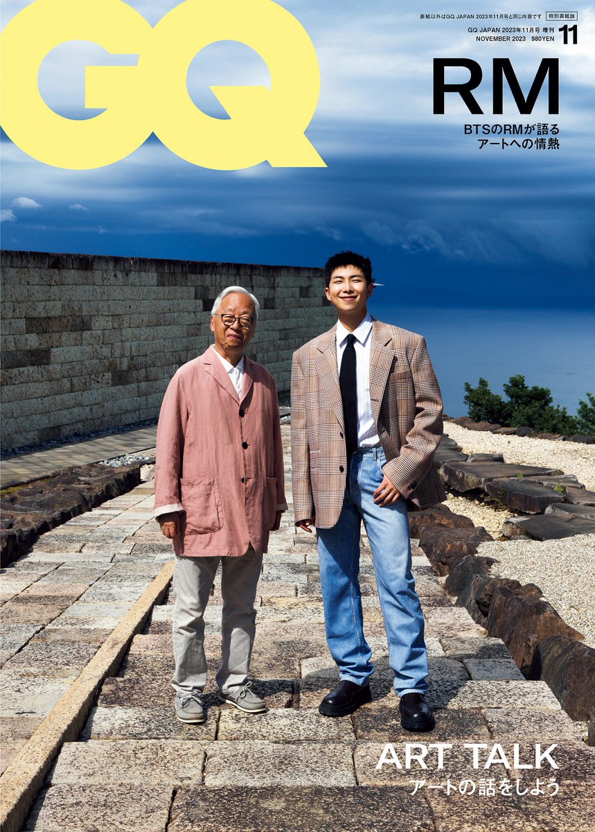 GQJAPAN's tweet photo. 【表紙解禁（特別表紙版）】

特別表紙版は、BTSのリーダーRMと現代美術作家・杉本博司の２ショット！
（表紙以外の内容は同じです）

9月29日発売『GQ JAPAN』11月号は「現代アート特集」。

▼詳細
https://t.co/0JKLzPvYIo

#BTS #RM #杉本博司 
@BTS_jp_official @bts_bighit @BTS_twt https://t.co/S1wOMPowgM