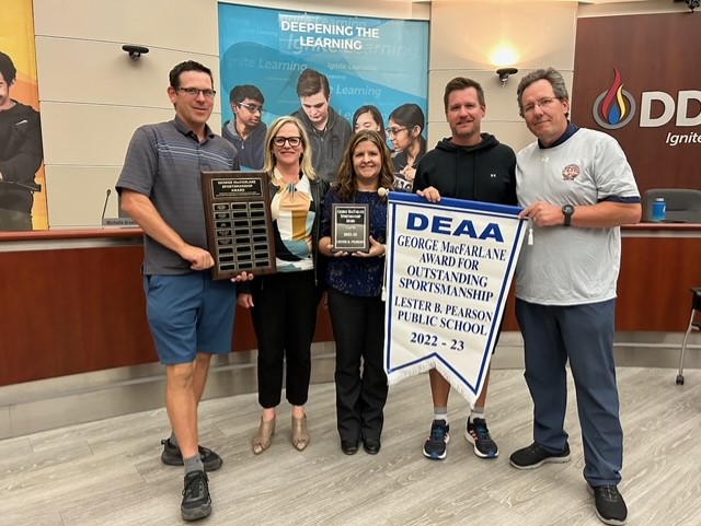 Last night, our school was awarded the George MacFarlane Award for Outstanding Sportsmanship from DEAA. Only one school is selected each year.   Way to go Panther athletes! <a href="/DEAA_SPORTS/">DEAA</a> <a href="/DDSBSchools/">Durham District School Board (DDSB)</a> @JCR_Storm
