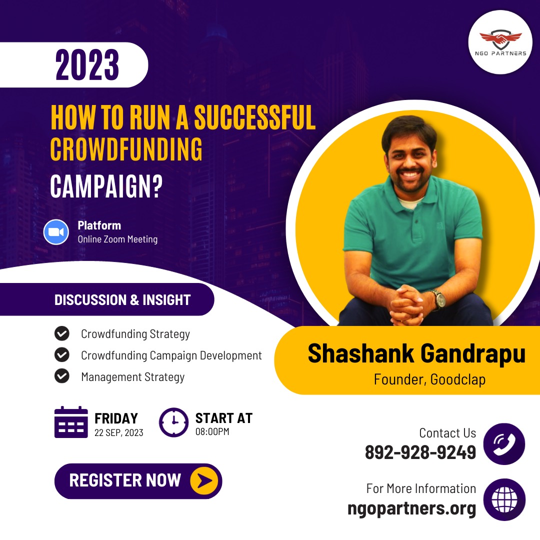 NgoPartners03's tweet photo. Join our Exclusive Webinar on Crowdfunding  For NGO'S 🤝

22nd September 2023, Friday.
 8PM IST
🌐 Register here: https://t.co/jJsPpLwNwZ
Zoom Link:
https://t.co/VuUqVO7i9m

#CrowdfundingWebinar #UnlockYourPotential #InnovateAndElevate #NGO https://t.co/MP7MNuUQcb
