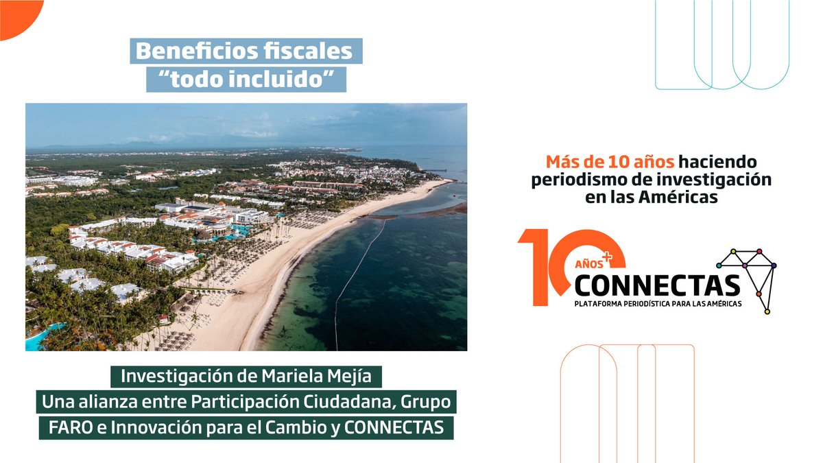 CONNECTAS (@connectasorg) on Twitter photo #CONNECTAS10Años+ 🗞️
#Recordemos esta investigación sobre los beneficios fiscales “todo incluido” recibidos por el sector turístico en República Dominicana 🇩🇴.
Lee el especial aquí 👉🏽 connectas.org/especiales/ben…
📝 <a href="/marielamejiag/">Mariela Mejía</a>.
Alianza: <a href="/PCiudadana/">Participación Ciudadana</a>, <a href="/FARO_org/">FARO</a>, <a href="/I4CHubLAC/">Innovacion Para El Cambio ALC</a> y #CONNECTAS10Años+ 🗞️
#Recordemos esta investigación sobre los beneficios fiscales “todo incluido” recibidos por el sector turístico en República Dominicana 🇩🇴.
Lee el especial aquí 👉🏽 connectas.org/especiales/ben…
📝 <a href="/marielamejiag/">Mariela Mejía</a>.
Alianza: <a href="/PCiudadana/">Participación Ciudadana</a>, <a href="/FARO_org/">FARO</a>, <a href="/I4CHubLAC/">Innovacion Para El Cambio ALC</a> y