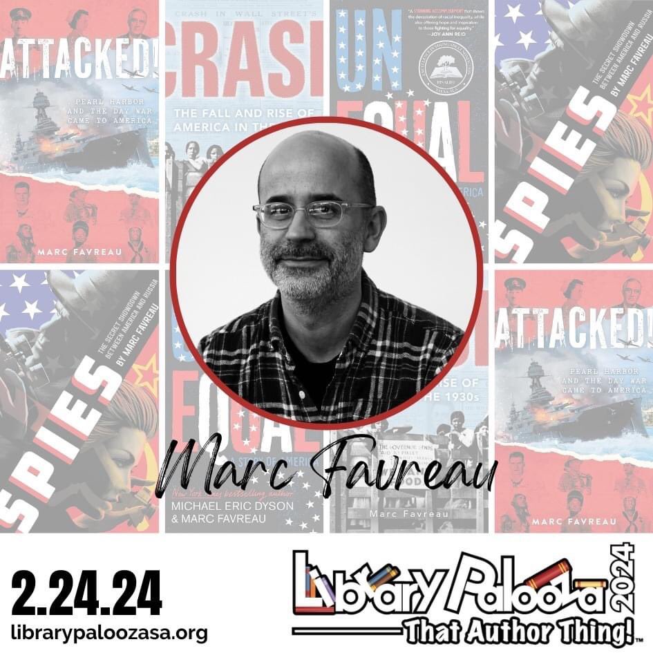 We've had a lot of requests for a nonfiction author, so we present to you our exciting second #LibPlza24 author, Marc Favreau, who will be joining us on Feb. 24 to discuss his history books for teens, including the forthcoming ATTACKED! about Pearl Harbor. librarypaloozasa.org