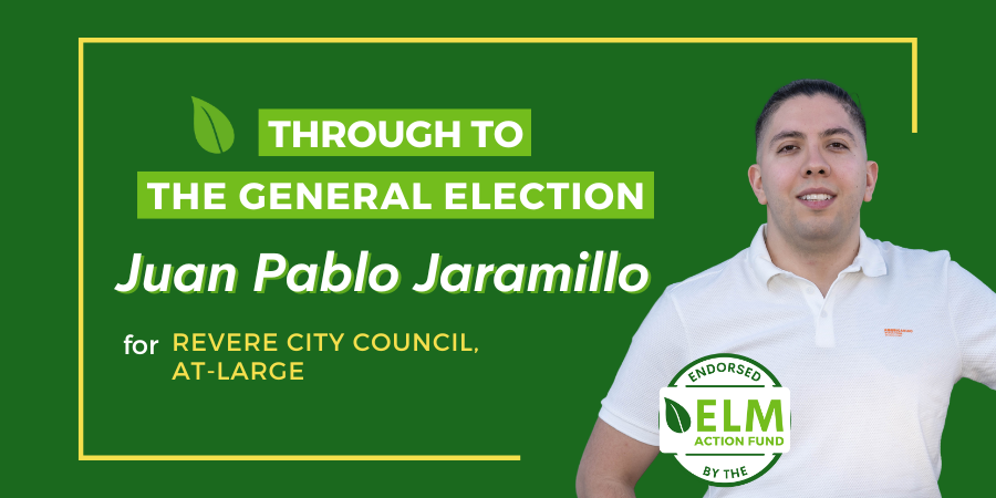 EnviroLeagueMA's tweet photo. Congratulations to ELM Action Fund-endorsed @MAJuanJaramillo for qualifying for the gen. election ballot for Revere City Council At-Large! His commitment to #ClimateAction makes him the right candidate to lead on #GreenInfrastructure, #EnviroJustice & improved #PublicTransit. https://t.co/jXtku0j59j