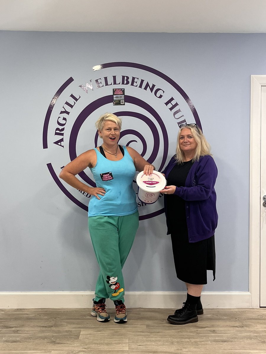 Today we had a visit from Maz Gordon the founder of Oban Lesbian Weekend.

Maz held a raffle to raise funds for suicide prevention and mental health.

£442 was handed over to help with the women’s activities.
@obanlesbianweekend