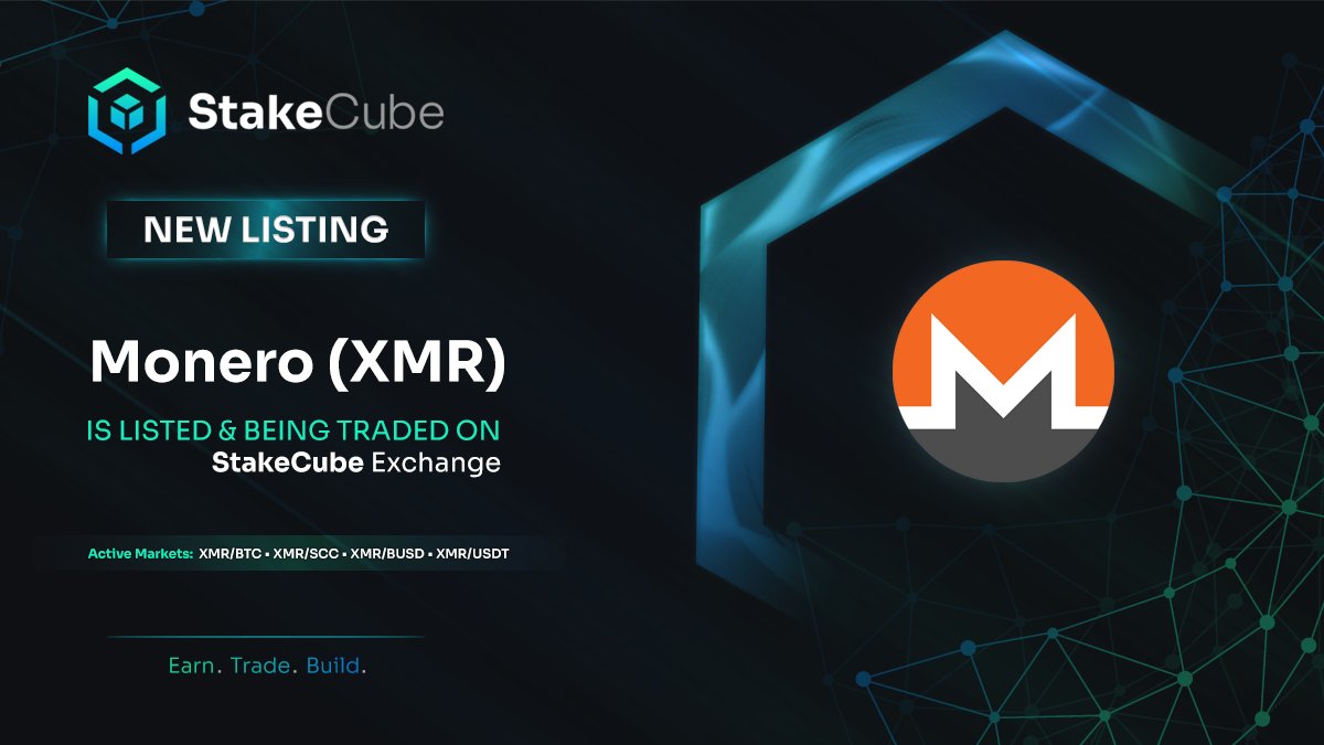 Monero (XMR) is now Listed &amp; being traded in various pairs on StakeCube Exchange . $XMR is The privacy-focused cryptocurrency that keeps your transaction(s) confidential.
#Monero #XMR #PrivacyCoins.