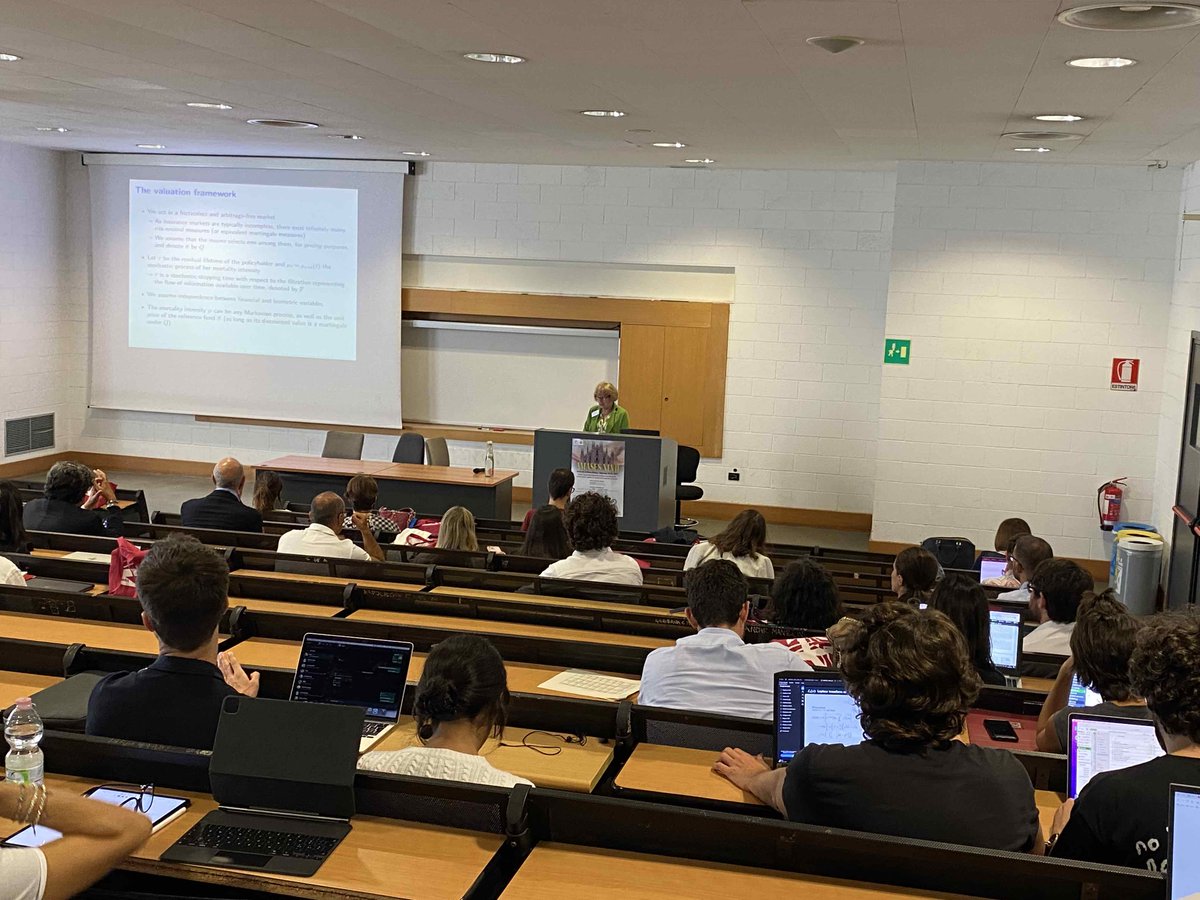 amases_org's tweet photo. Prof. Anna Rita Bacinello plenary lecture at #AMASES Meeting in #Milano "Risk-neutral valuation of GLWB variable annuities interaction between providers and customers" #Mathematics #actuarial #finance #Longevity #risk https://t.co/FkKv5oZhAe