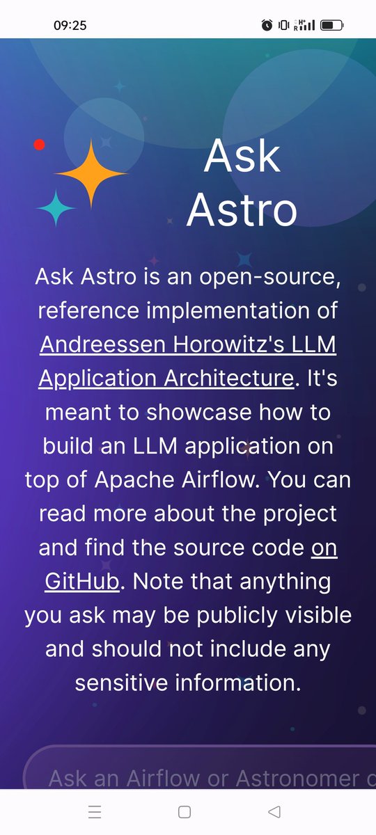 Pagi-pagi materinya menarik. Ada project open source yang diinisasi oleh @astronomerio . Test app (di mana kita bisa tanya-tanya soal @ApacheAirflow ) dan juga github bisa dicek di sini: ask.astronomer.io Mana tau ada yang mau kontribusi atau mau deploy sendiri.