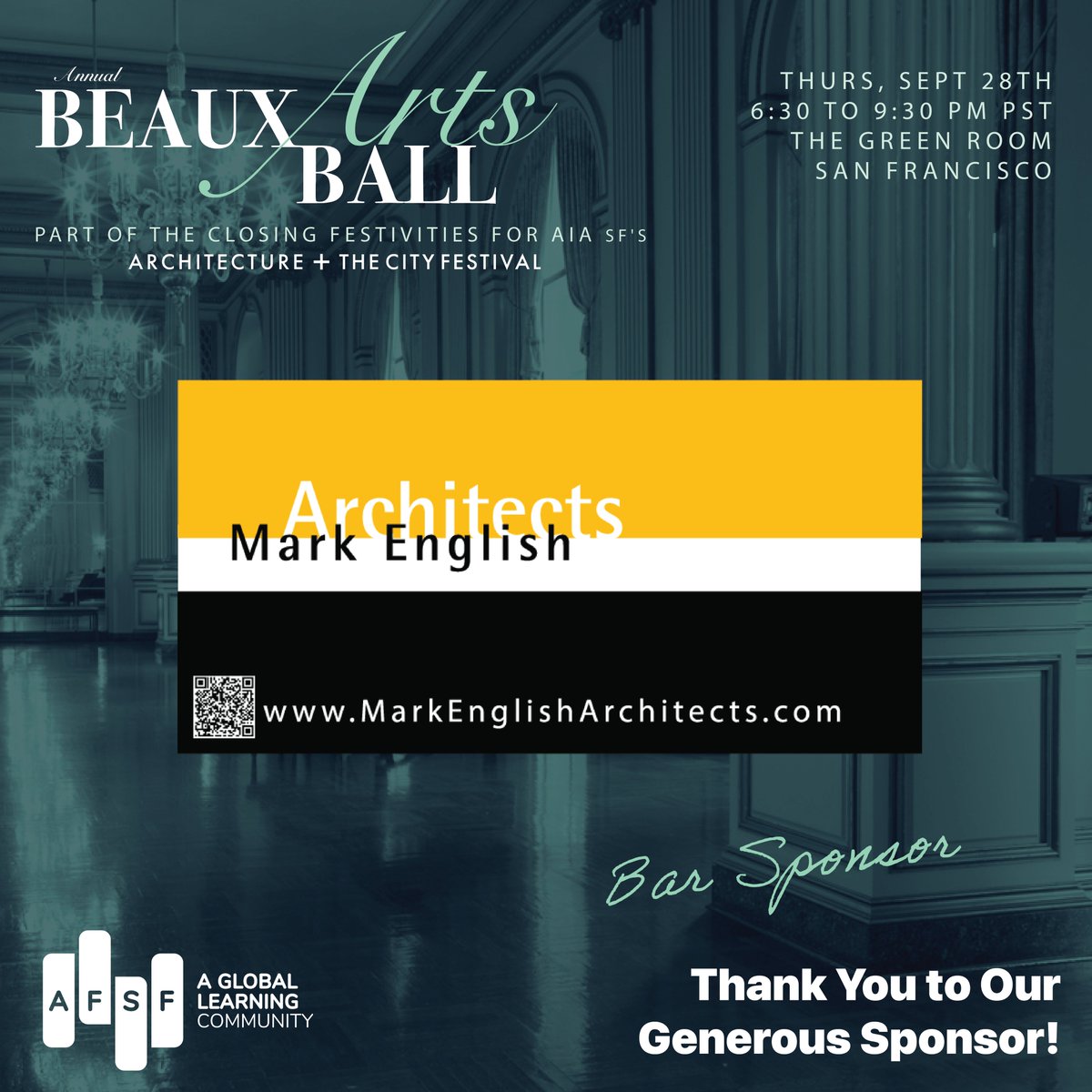 AFSFkids's tweet photo. Huge thank you to @Markenglisharch for sponsoring the bar for this year’s AFSF Beaux Arts Ball, part of @AIASF's closing festivities for the Architecture + The City Festival 🥂 Join us next Thursday: https://t.co/25qQpRewYy #AEC #DesignandConstruction #Architecture #architects https://t.co/wJGRqf07Lj