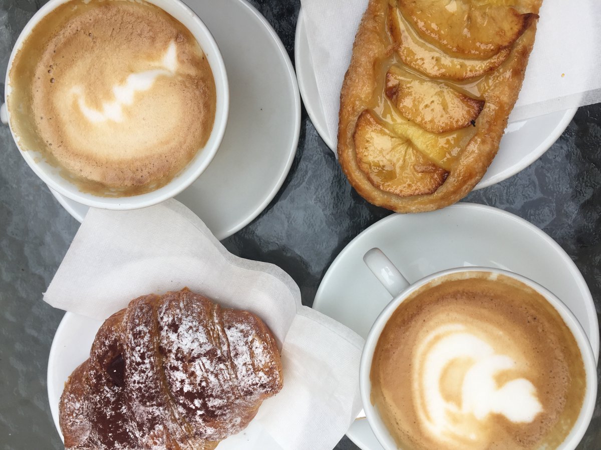 Find someone who looks at pastries for breakfast the way we do! 🥐 With cappuccinos, of course! ☕  #italianstyle #cappuccinos #pastriesforbreakfast #thedrivecoffee