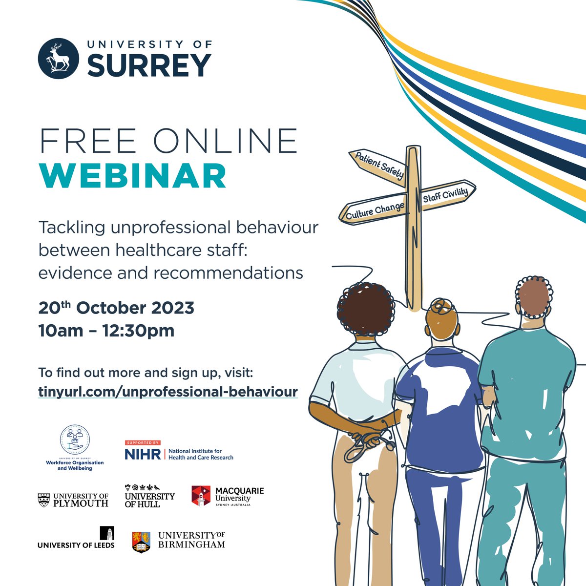 Our free online event to launch guidance on addressing unprofessional behaviours between healthcare staff is fast approaching (Oct 20th)! Sign up here: tinyurl.com/unprofessional… @_HSMCentre @AIHI_MQ @LeedsHealthcare @PHealthCareRes @HullYorkMed @wpsms_org