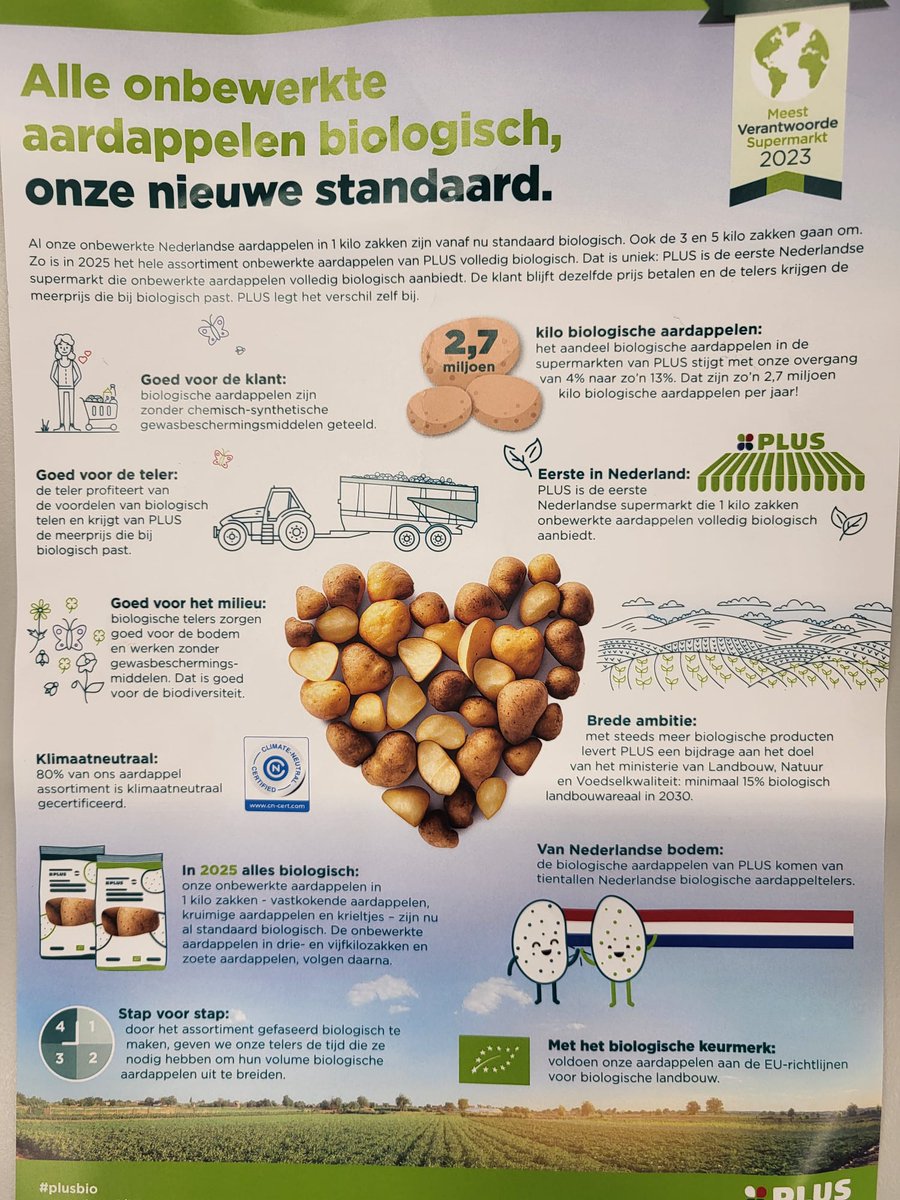 Mooie ontwikkeling  van <a href="/PLUSsupermarkt/">PLUS Supermarkt</a>!
En verstandige manier om aandeel #Bio in NL te vergroten. 
Als de markt groeit, volgt het aanbod vanzelf vanuit de telers.
plus.nl/info-over-plus…