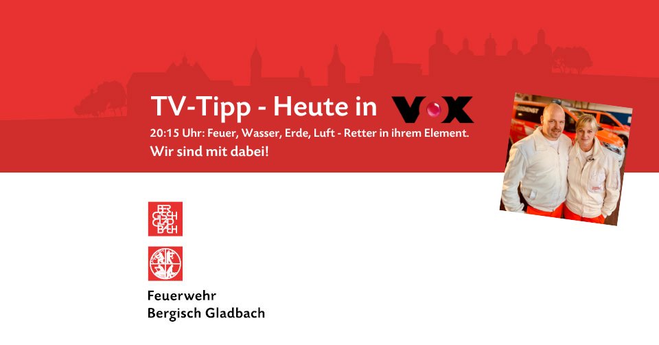 FeuerwehrGL's tweet photo. 📷TV-TIPP: Heute Abend um 20:15 Uhr in @VOXde 
"FEUER, WASSER, ERDE, LUFT - RETTER IN IHREM ELEMENT" #EinsatzfürGL #BergischGladbach112 #Rettungsdienst #Notarzt #Notfallrettung #BergischGladbach #dokumentation #Fandango #NEF #notarzteinsatzfahrzeug https://t.co/8PKSgigZbc