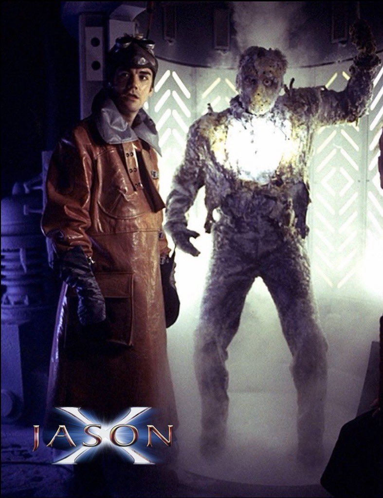 F13thFranchise's tweet image. Tsunaron (Chuck Campbell) explains to the rest of the students from Earth 2 the facial armor on #JasonVoorhees is a hockey mask, in the 2002 space adventure  #JasonX