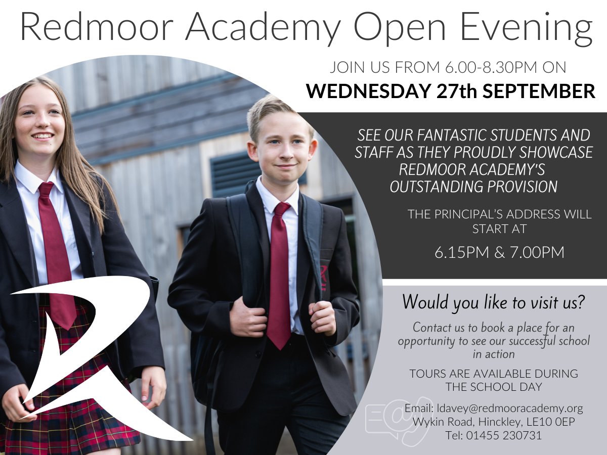 RedmoorAcademy's tweet photo. Want an opportunity to see our fantastic school? Our Open Evening for Year 6 students is taking place next Wednesday. Come along to meet some of our students and staff as they showcase what's on offer at Redmoor! https://t.co/HYnZ2Dj03R