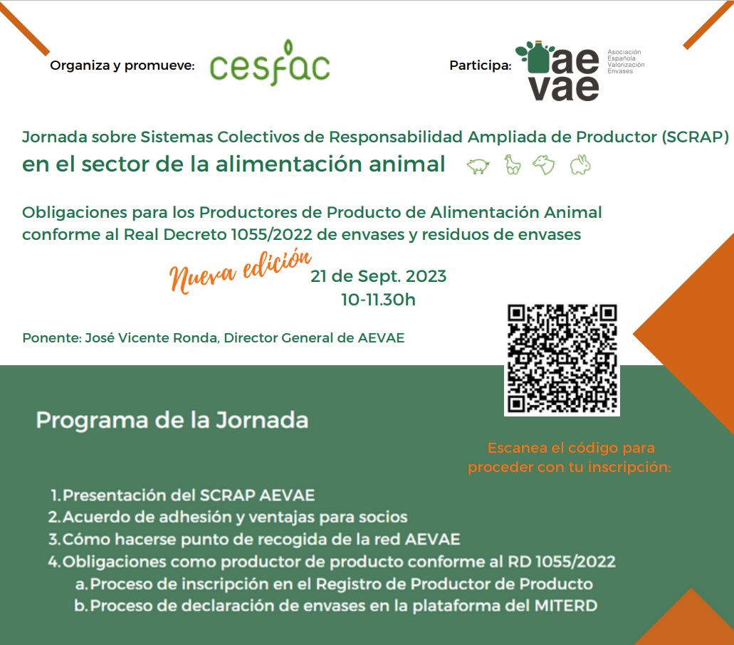 Mañana con <a href="/cesfac/">CESFAC</a> nuevo webinario para sus asociaciones y empresas del sector de la alimentación animal sobre los beneficios de sumarse a <a href="/aevae_es/">AEVAE</a> como socios de nuestro sistema colectivo para lograr la correcta gestión de sus envases. ¡Apúntate! forms.office.com/e/BXkW0H7m9t